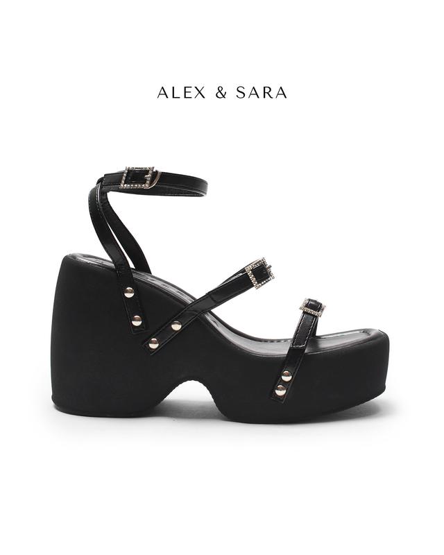 LT26- Giày sandal quai dây khóa vuông siêu xinh đế xuồng cao 9cm Alex Sara Shoes Nữ