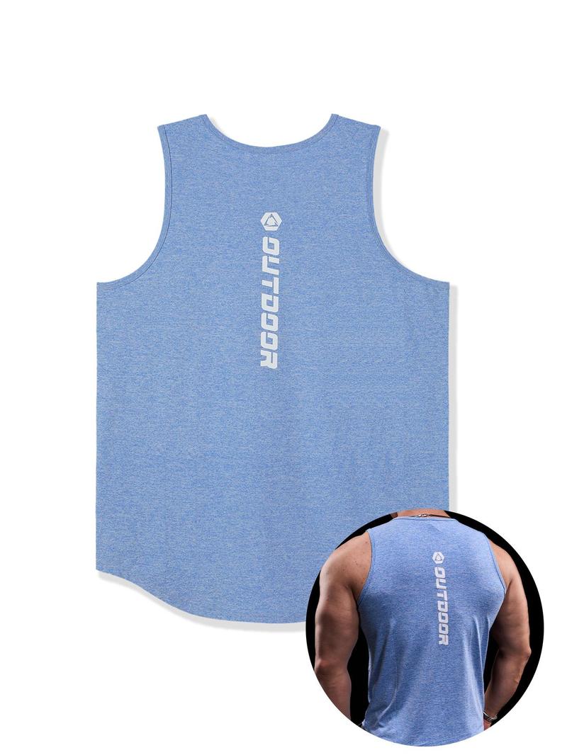Product Introduction of Men's Letter Print Round Neck Tank Top, Regular Fit Sporty Sleeveless Vest for Gym Workout Running Training, Casual Comfy Breathable Top for Summer 5