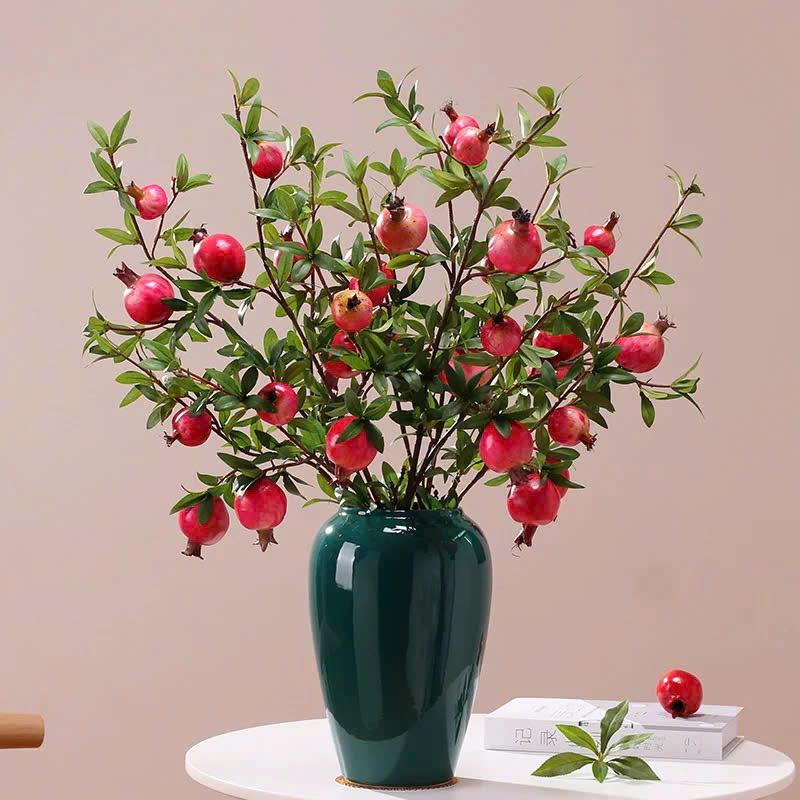 Cành lựu đỏ 7 quả chơi tết thân mốc cành to decor nhà trang trí tết 0