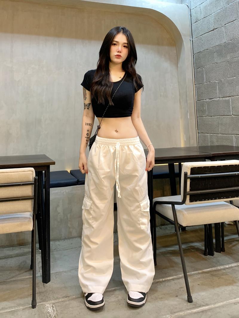 Product Introduction of [Frsud] spinnyhouse free waist cargo pants elastic pocket practical high waist low waist Y2K super slim microfiber pants 19