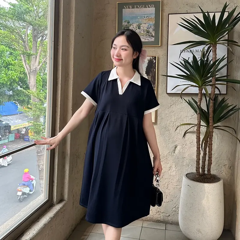 Đầm bầu thun coton form babydoll thanh lịch , trẻ trung năng động mặc đi làm đi chơi . 8