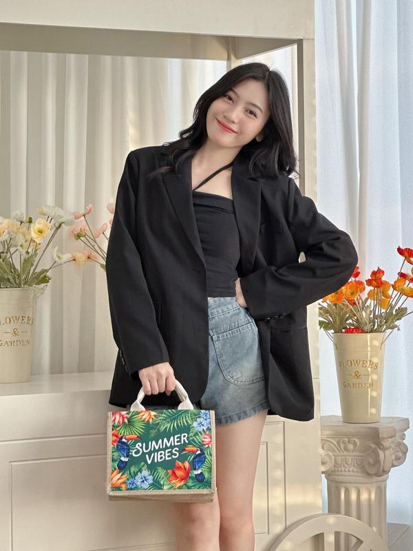 Túi Cói Vintage họa tiết, Túi đay CAO CẤP LOẠI 1 xinh xắn, túi xách nữ du lịch 8