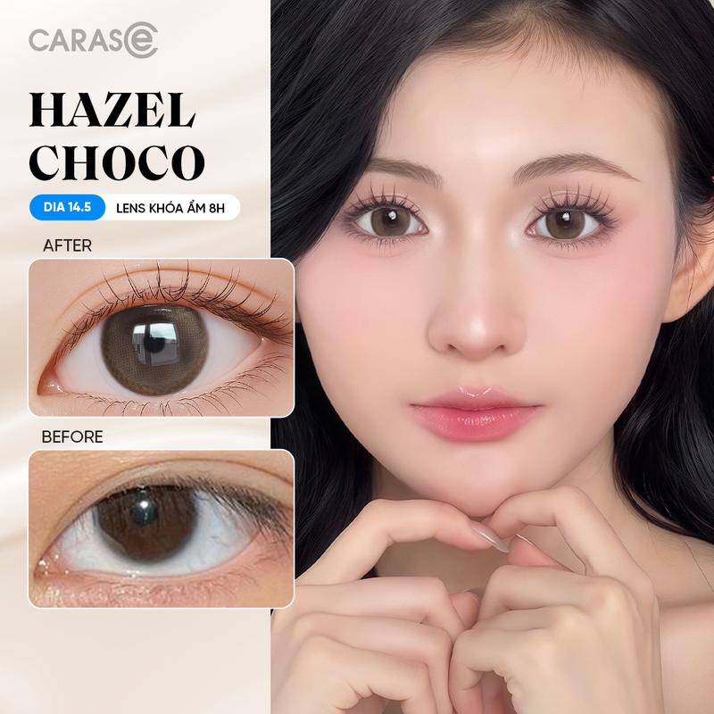 1 chiếc Kính áp tròng khoá ẩm 8H 3 Tháng Màu Nâu Phối Vân Tro Vàng Ánh Xám CARASE Lens cận HAZEL CHOCO