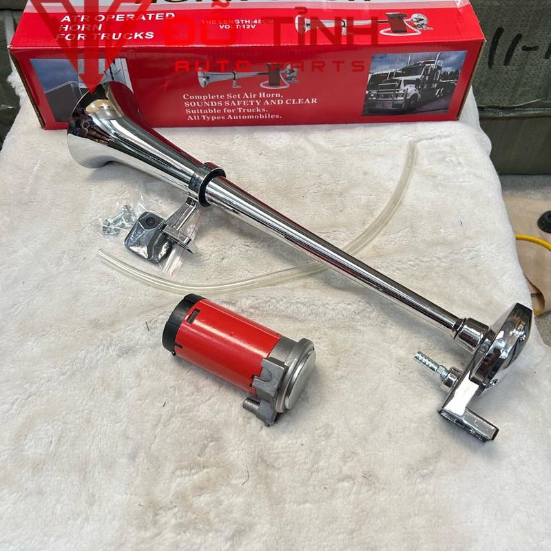 Bộ còi hơi ô tô điện 12/24v. Còi sinh hơi 45cm âm thanh lớn.