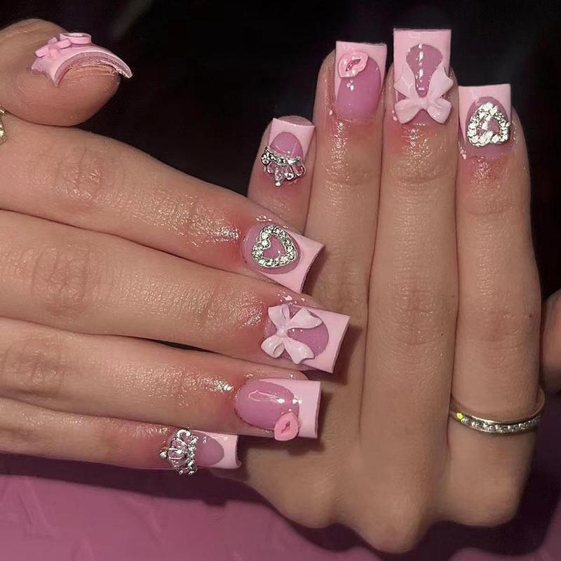 Product Introduction of 3D Lip Print Pattern Fake Nail with Tape & Nail File, 24pcs/set Rhinestone Decor Press on Nails for Women & Girls DIY Nail Art, Elegant Stick on Nails Kit, Christmas, Christmas Gift 11