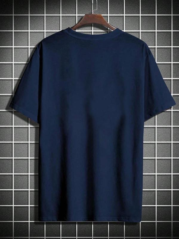 Men's Letter & Striped & Eiffel Tower Print Round Neck Tee, Casual Plus Size Short Sleeve T-shirt for Summer, Men's Plus Clothes for Daily Wear 1