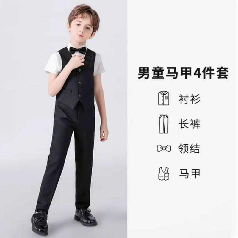Bộ Đồ Công Sở Trẻ Em, Bộ Đồ Trang Trọng Bé Trai, Bộ Đồ Màu Đen, Áo Vest, Cô Gái Hoa Đẹp Trai Người Dẫn Chương Trình Trang Phục Váy Trang Trọng, Thích Hợp Biểu Diễn Piano, Làm Bằng Bông, Năm 2025 2