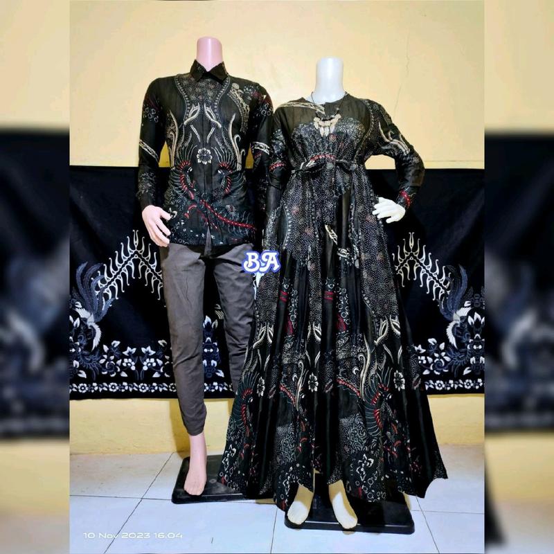 Baju Couple Batik Sarimbit Muslim Muslimah Batik Wanita Busui Lengan Panjang Kain Katun Adem Tebal Halus Cocok Untuk Kondangan Batik Seragaman Pasangan Gamis 1