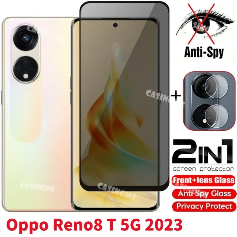Oppo Reno8 T 5G 2023 pelindung skrin kaca terbaja peribadi, penutup anti-perisik penuh, filem privasi anti-perisik untuk Oppo Reno8 T 5G 4G 5G