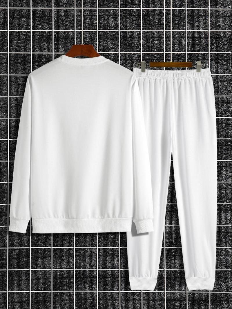 Product Introduction of Men's Smile Face Print Sweatshirt & Elastic Waist Sweatpants Set, Casual Long Sleeve Pullover & Jogger Pants for Fall & Winter, Men's Outfits for Daily Wear 2