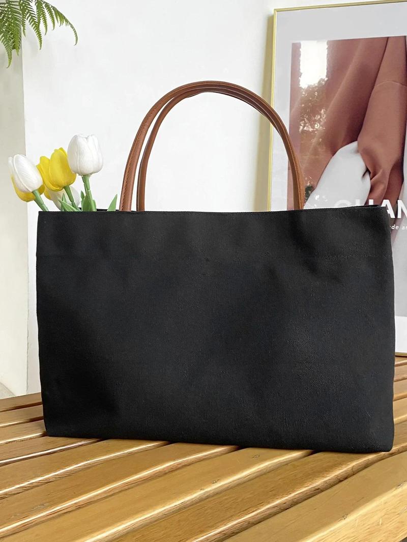 Product Introduction of White Black Shoulder Bag Classic Canvas Books Storage Handbag Snap Fastener Tote Bolso Student Books Storage Bags Bolsa Femimina 8