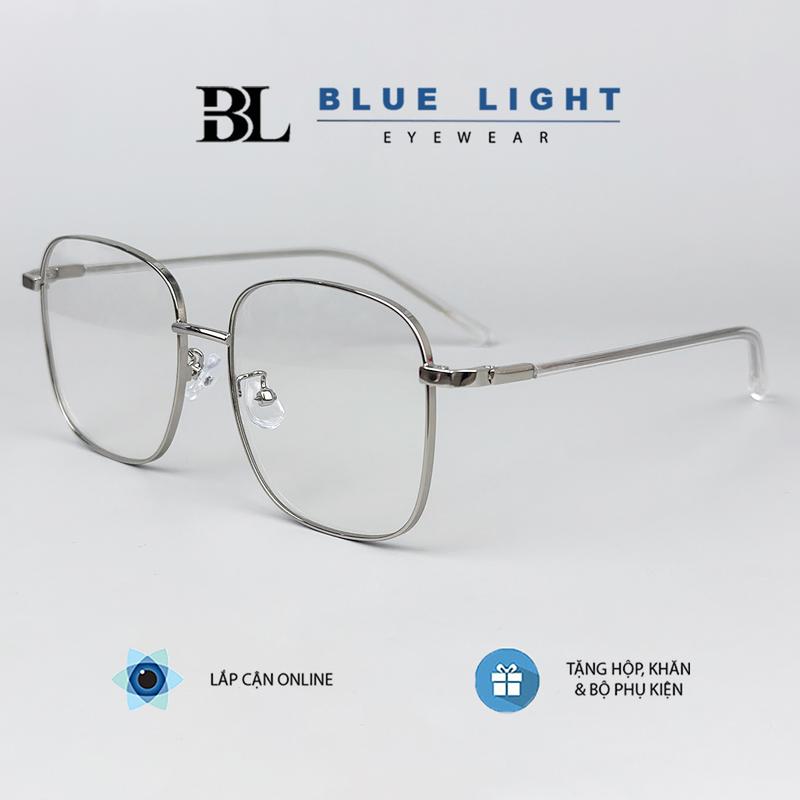  Gọng Kính Cận Kính Giả Cận Nam Nữ BLUE LIGHT Mắt Vuông To Gọng Kim Loại Trơn Bạc Đen Chống Ánh Sáng Xanh 