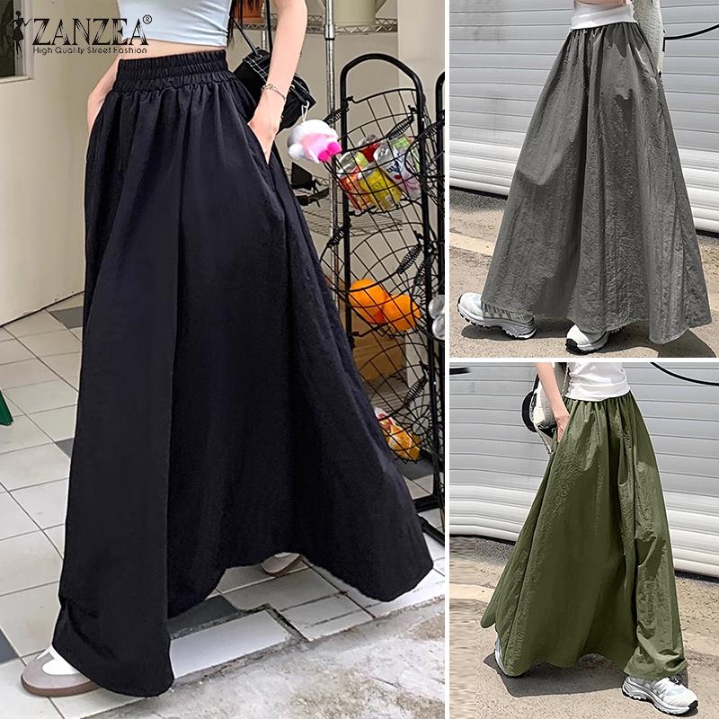 Product Introduction of ZANZEA Korean Style Women's Skirts Elastic Waist Pure Color Elastic Waist Maxi Skirts 13