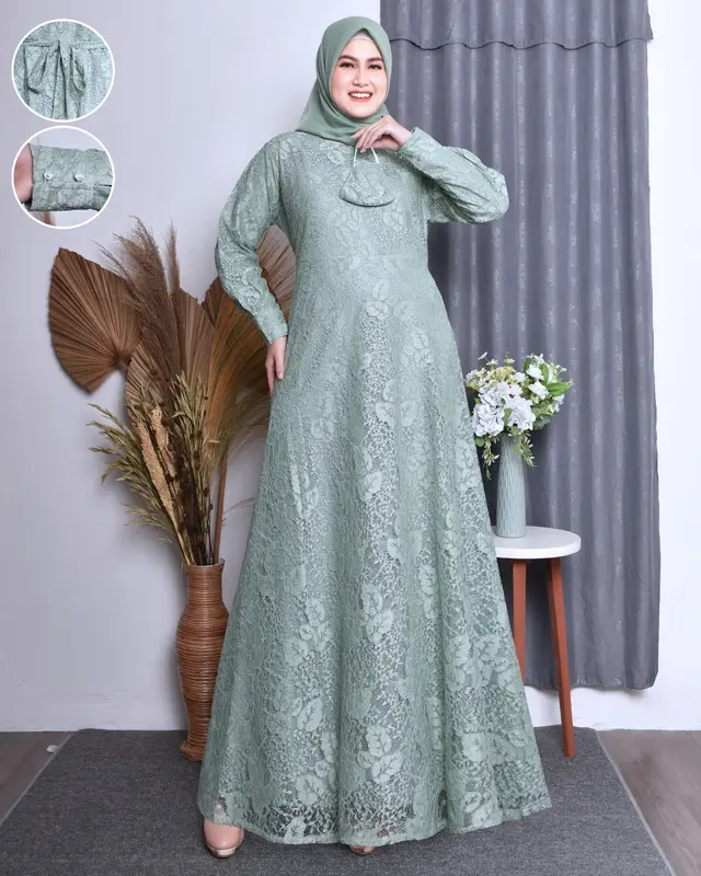 (COD) gamis burkat gamis kondangan dress pesta ada ukuran jumbo m.l.xl.xxl.xxxl free masker Wanita Muslim Lembut Mewah Tebal 2