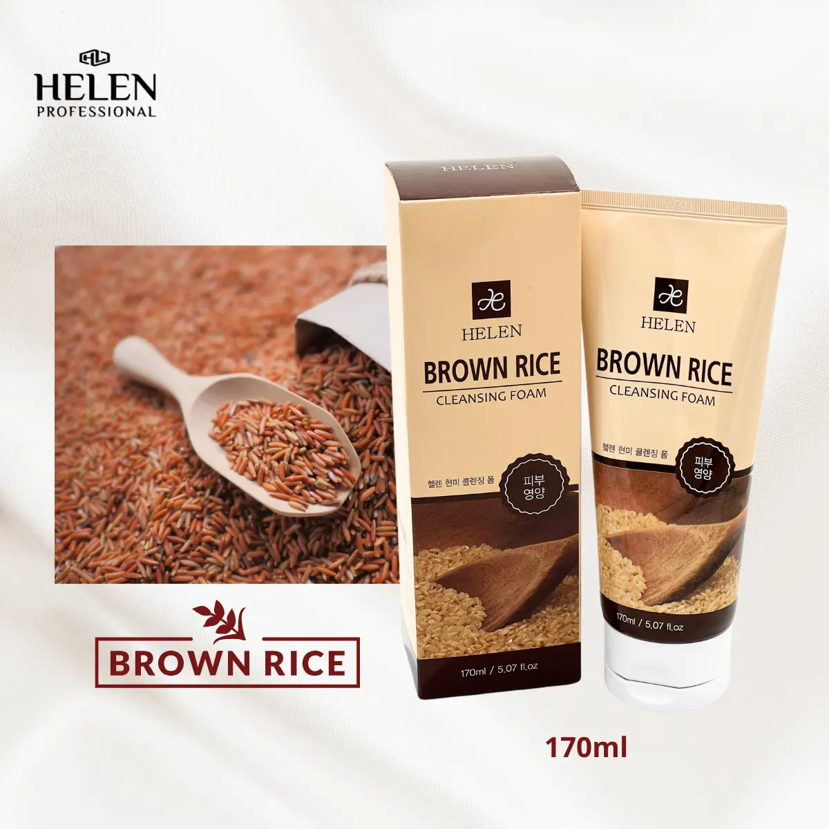 SỮA RỬA MẶT TẠO BỌT GẠO LỨC HELEN BROWN RICE CLEANSING FOAM 170ml kem arbutin tosowoong