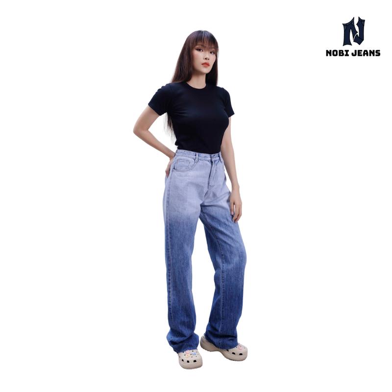 Quần Jeans ống rộng lưng cao màu Ombré - Summer Rhythm Collection - Sea Waves Pants Nữ Women, Ong rộng quần ống suông dài quần bò  quân jeannu quần  jean quansuong