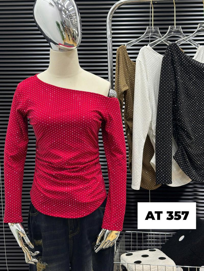 Product Introduction of TCSHOPJEAN Áo Thun Tay Dài Lệch Vai Bigsize Cao Cấp Lấp Lánh Ép Đá 55kg đến 90kg Có Nhún Eo AT 357 7