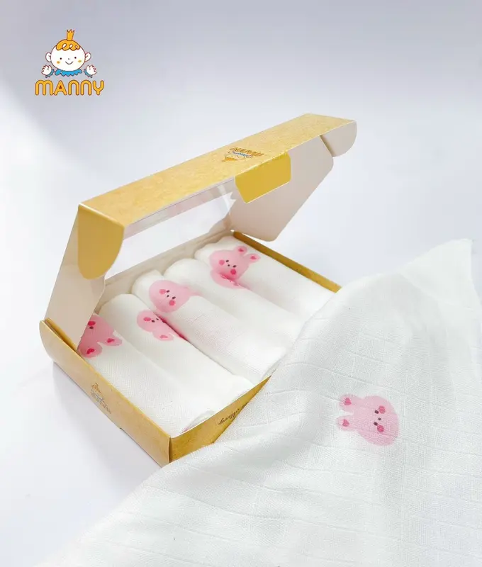 Set 5 Khăn Sữa Sợi Tre Manny Cao Cấp Chính Hãng (2-4 Lớp) Mềm Mịn, Thấm Hút, Kháng Khuẩn Cho Bé 7