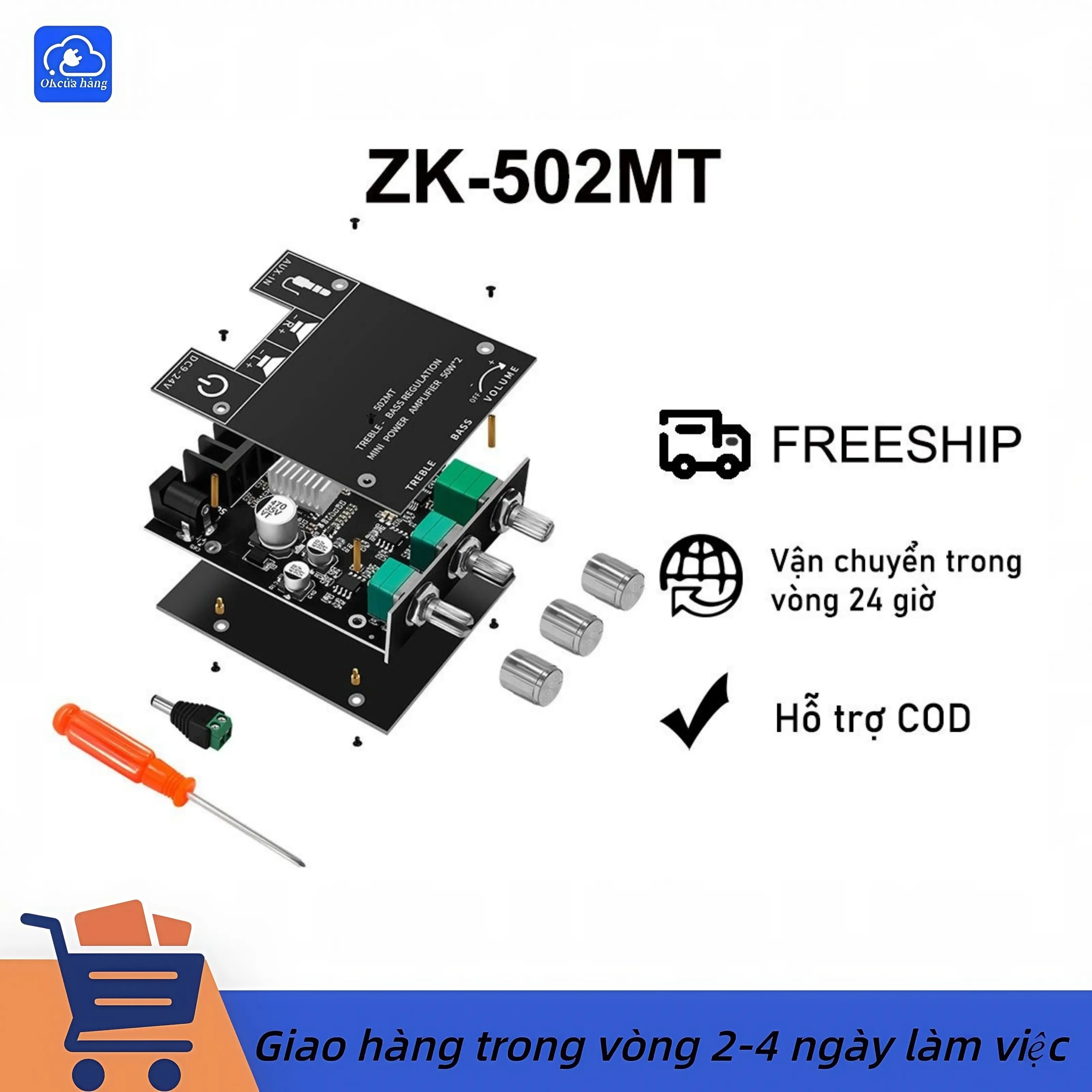 Bộ Khuếch Đại Âm Thanh mini ZK 502MT bluetooth 5.0 2x50W mạch 2.1