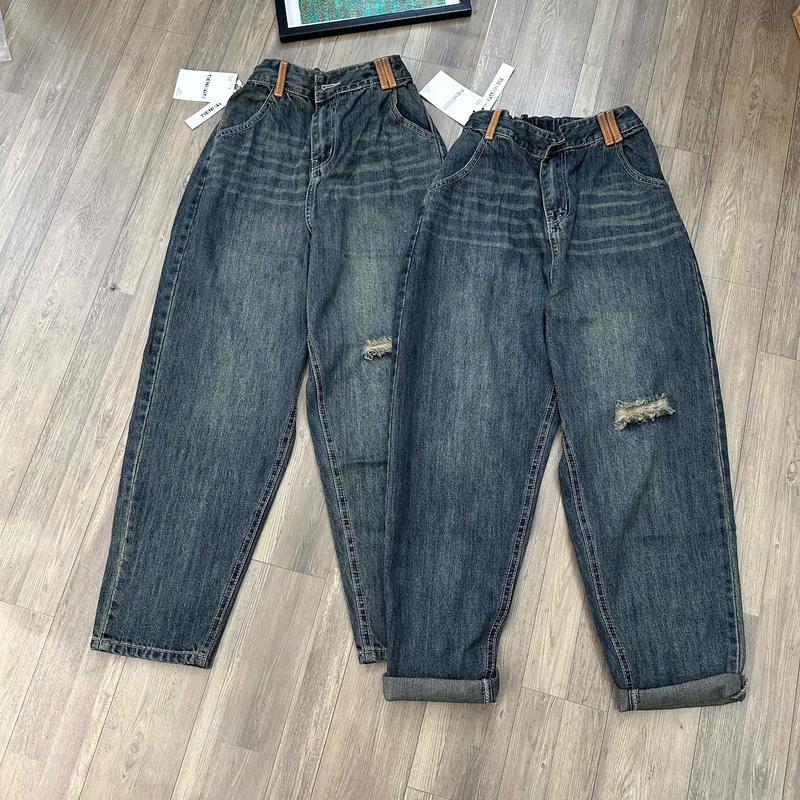 Quần Baggy Jean Nữ Chun Đai Nâu Rách Gối Có BIGSIZE 75kg - Quần Boy Thụng Có Túi Pants Women Size Đại Vải Jean QC Cotton Không Giãn Dày Dặn Chất Liệu Mềm Mịn Size S/4XL