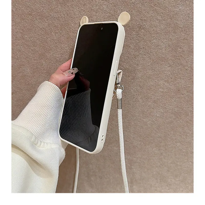 Túi đựng thẻ màu trắng, Thiết kế độc đáo, Đeo Chéo và Dây Đeo, Chất liệu silicon, Bao phủ toàn bộ, Chống rơi, Thích hợp cho iPhone 16, 15, 14, 13, 12, 11, Pro Max 6
