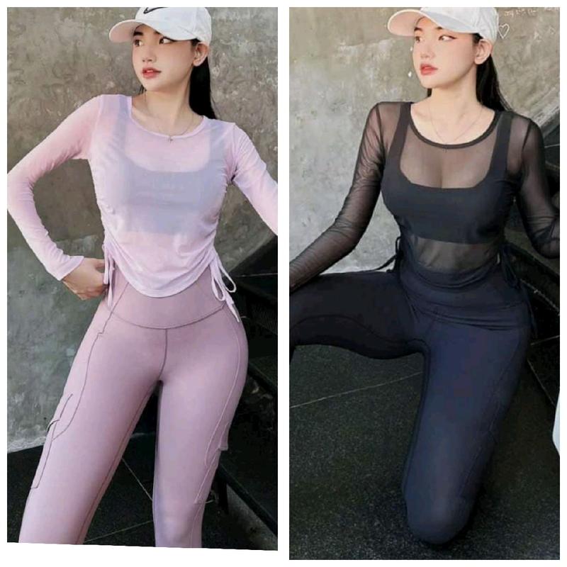 áo lưới dài tay tập gym yoga nữ rút dây xinh