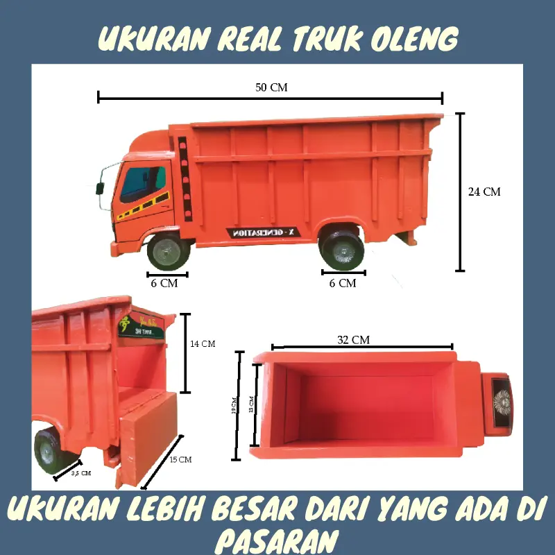 Truk Oleng Miniatur Kayu Murah Asli Jumbo Mobilan Anak-Anak Full Stiker 2