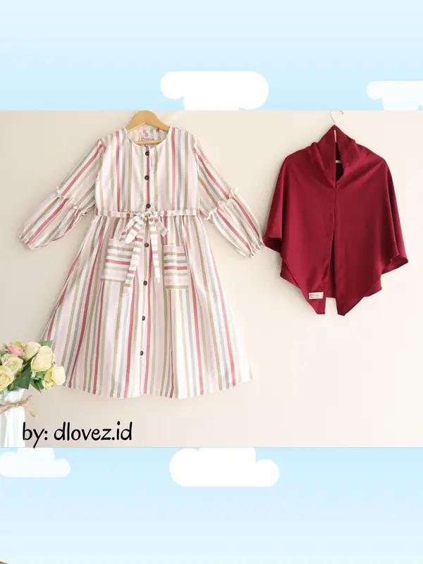 Gamis Anak 1-14 Tahun Set Gamis Anak Larissa Gamis Motif Salur Cantik Dress Katun Muslim Nyaman Panjang Kancing Rayon Baju Instan Setelan Simple 0