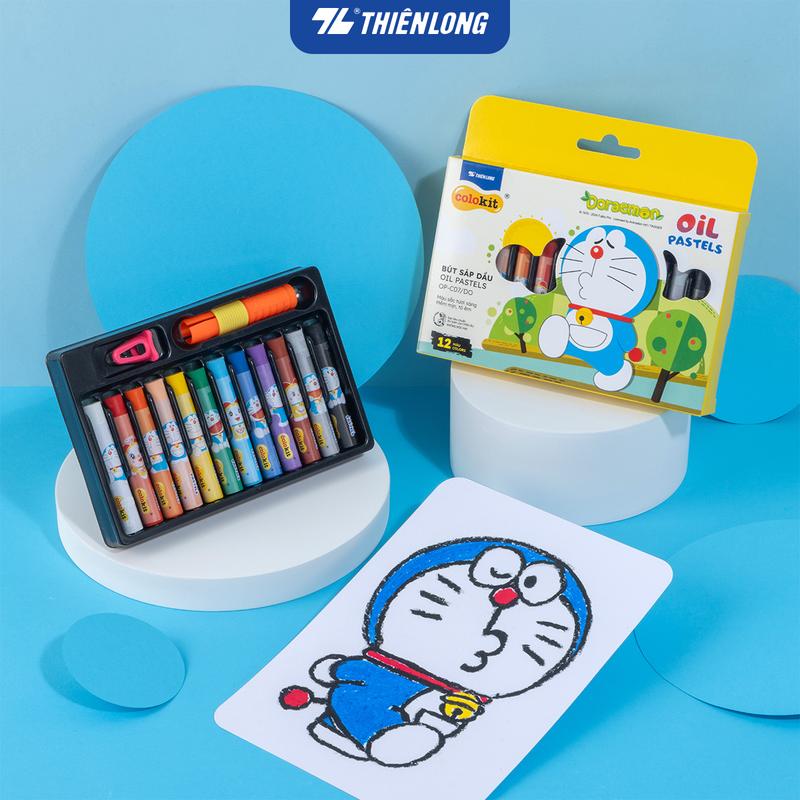 Bút sáp dầu màu Pastel Thiên Long Colokit Doraemon 12 màu OP-C07/DO tặng kẹp chống bẩn, chuốt