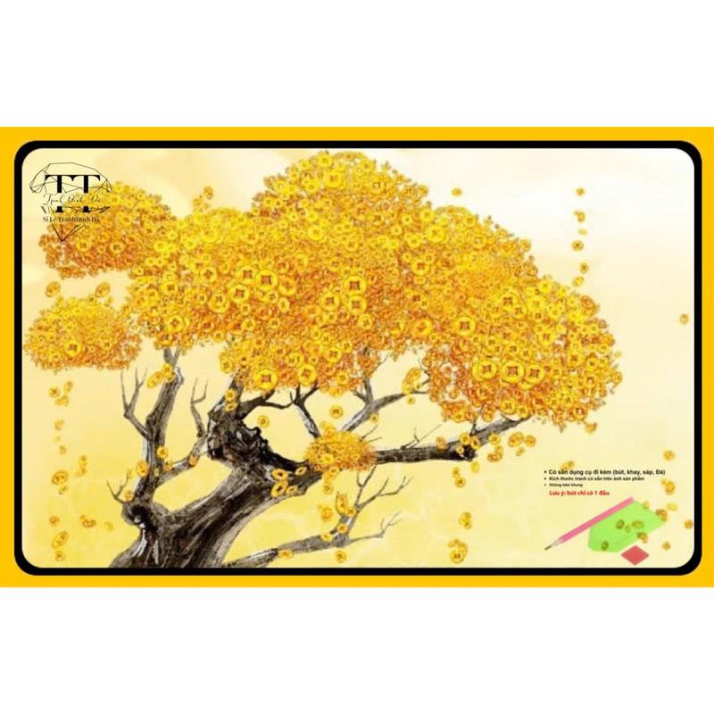 Tranh đính đá tự hoàn thành kích thước 30x40cm Cây MaiMắn Handmade Thêu Chữ Làm Đồ Handmade