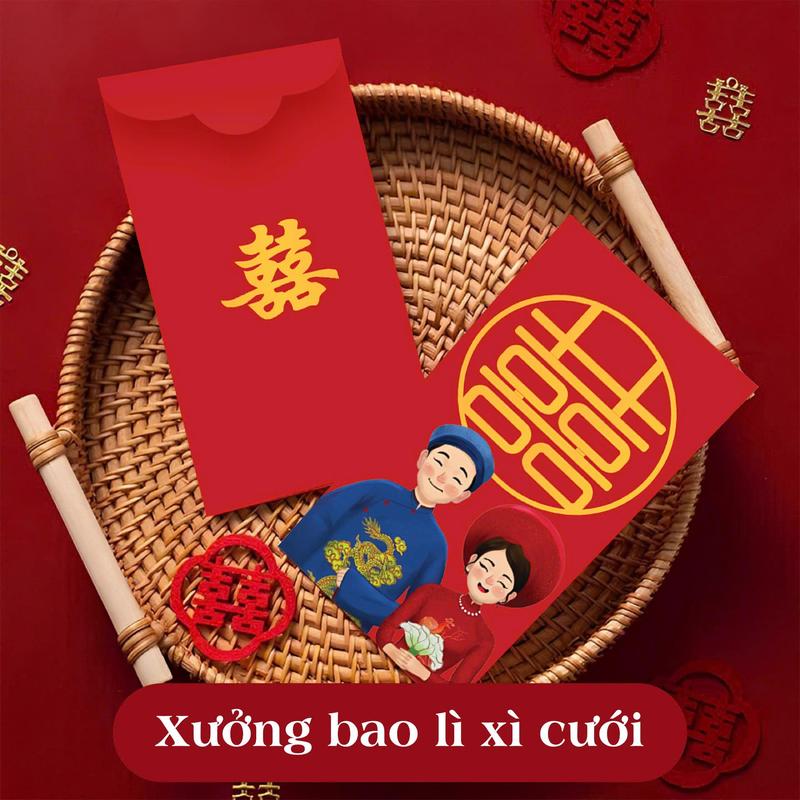 Phong bao lì xì cưới cô dâu chú rể chữ hỷ trao duyên bê tráp 6