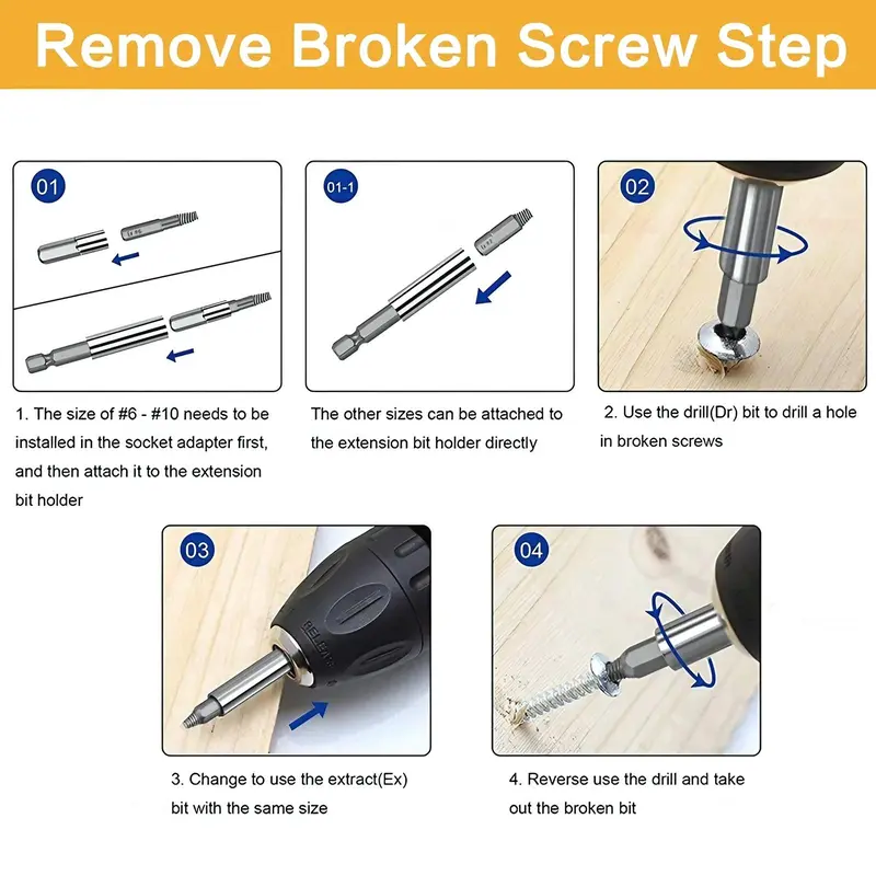 Damaged Screw Extractor Set, High Speed Steel Screw Extractor Set, Professional Broken Bolt Removal Tool Set, Industrial Grade Anti-breakage High Hardness Screw Extractor Equipment 4
