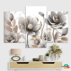 TENNESY Hiasan Dinding Set Bunga 3D 3 Panel Besar Dekorasi Dinding Kamar Tidur Pajangan Kayu Poster Dekorasi Rumah Hiasan Dinding