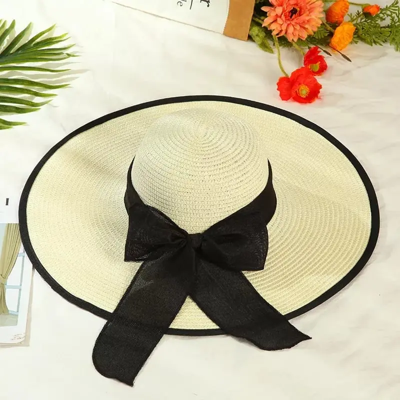 LUFFYSTORE.ID - Topi pantai lebar wanita list hitam Floppy musim panas pelindung dari sinar matahari BISA COD 7