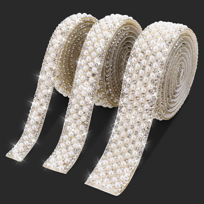 Wide Rhinestone Ribbon 3 Rolls Ribbon Self Adhesive Rhinestone Ribbon Stickers Strips ...