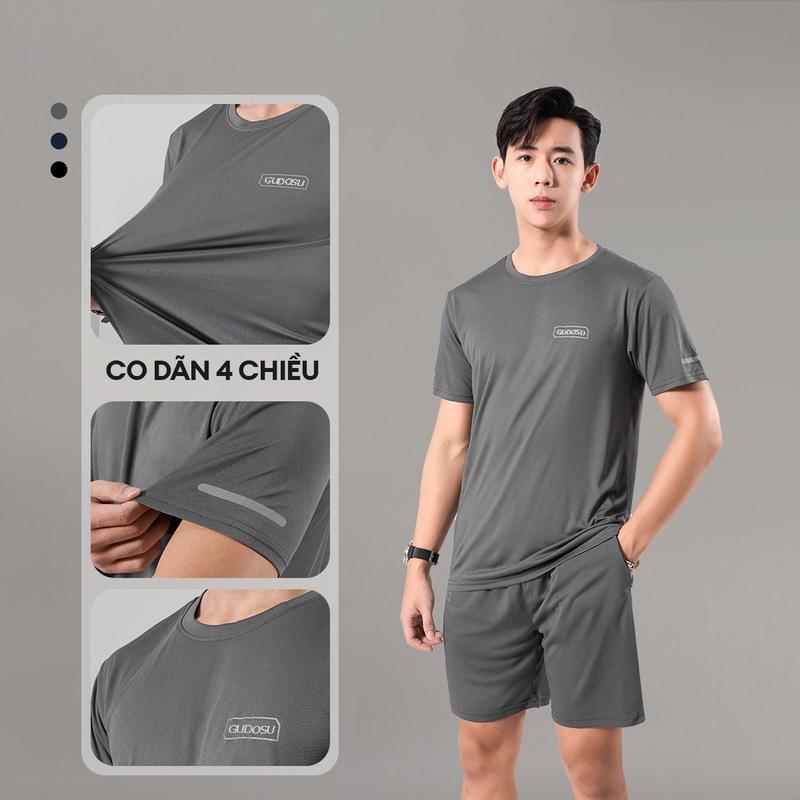 Bộ quần áo thể thao nam vải thun lạnh co giãn 4 chiều logo GUDOSU