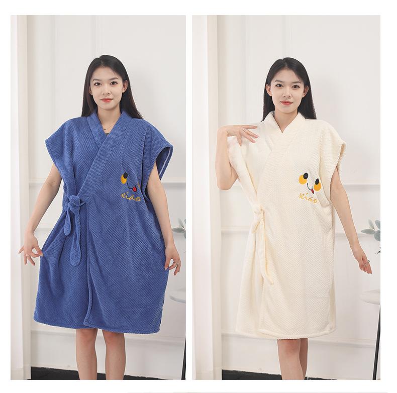 Product Introduction of Áo choàng tắm kẻ sọc dứa, hàng mới về, khăn tắm có thể đeo được, làm bằng lông cừu san hô, dày và mềm mại, thấm hút, thích hợp cho đồ ngủ tại nhà và khách sạn, quần áo cho phụ nữ, phụ nữ và nam giới, Wenmen 20