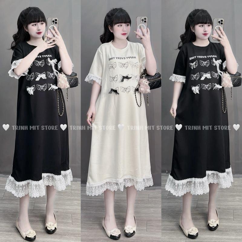 (TRINH MIT) Váy Suông Umi Hàn Đính Nơ Phối Ren - Bầu Bí Mặc Thoải Mái