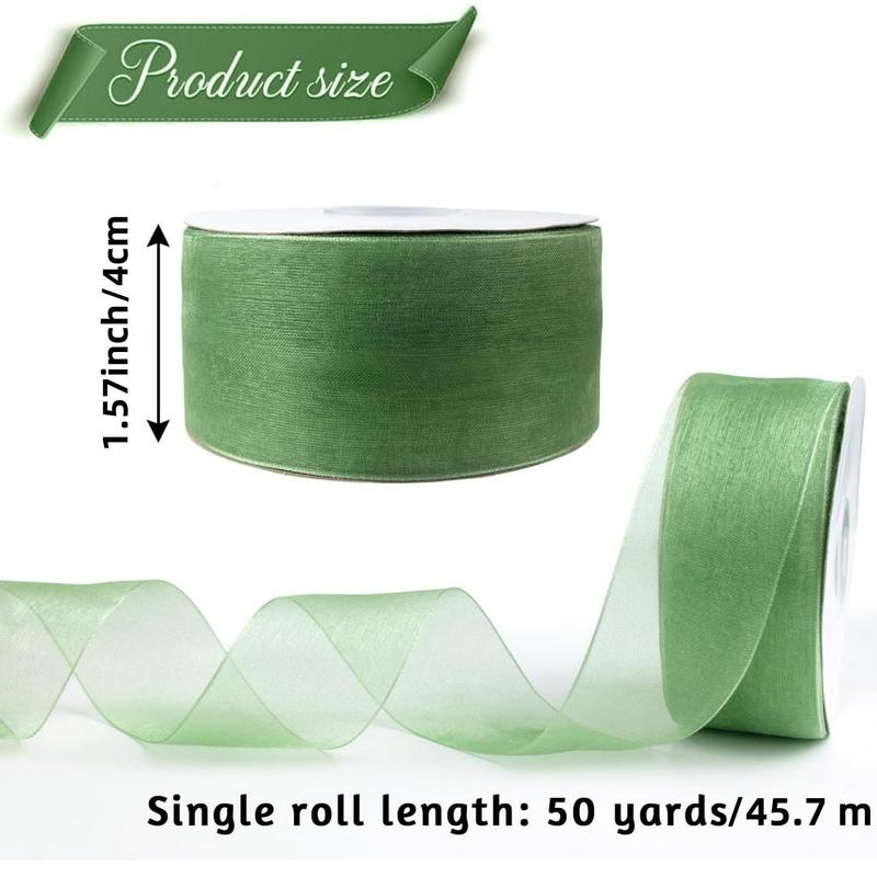 Organza Sheer Ribbon (2 Rolls), Clear Chiffon Sheer Fabric Ribbon, Decorative Ribbon for Wedding Birthday Party Gift Wrapping Flower Bouquet 4