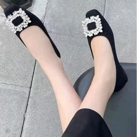 giày búp bê nữ đế bệt khóa đá mũi vuông sang chảnh 001