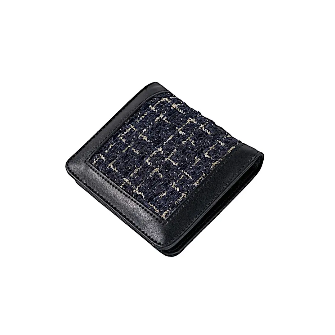 Dompet Wallet Mini Lipat Wanita Polos 5 Slot Kartu Bahan Kulit PU Kanvas
