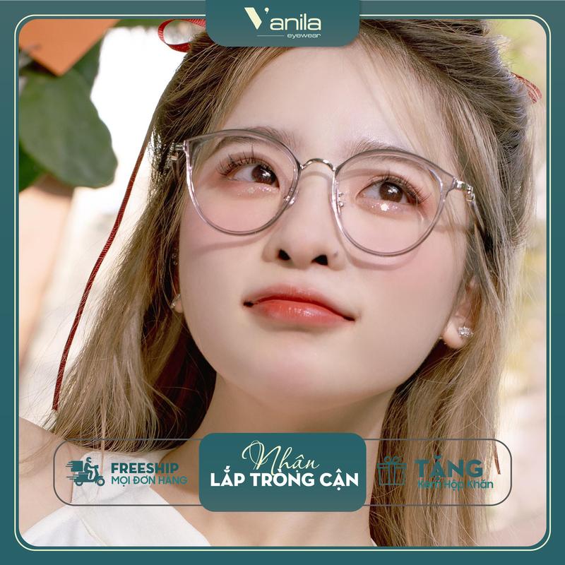 Gọng kính cận nữ tròn VANILA KC2053 gọng kính nhựa dẻo có mắt kính ánh sáng xanh và tia UV thiết kế thời trang