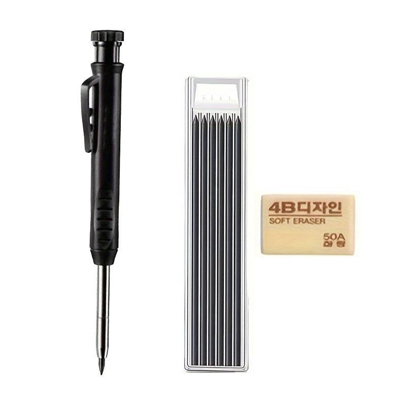 Woodworking Marker Pen Set, 3 Counts/set Long Head Deep Hole Marker Pen & Refill & Eraser, Adjustable Quick Dry Marker Pen, Professional Woodworking Marker Pen for Home and Office 2