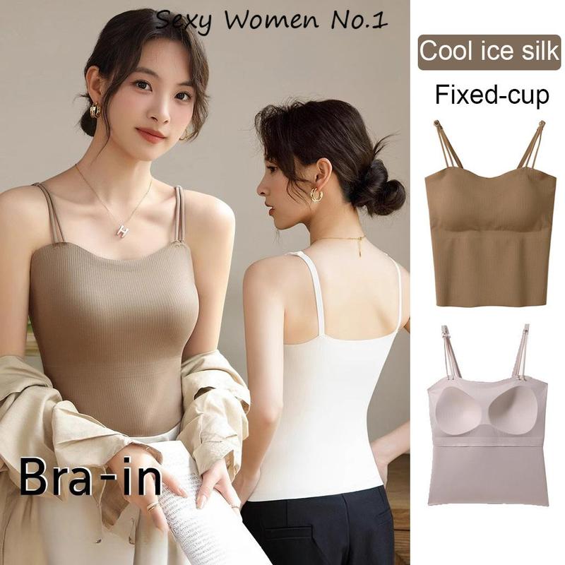 M-L Ice Silk bra-top with chest pad camisole female soft vest bra+Top Womenswear Lingerie 0