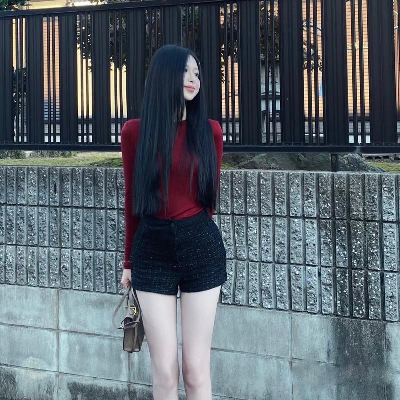  Quần Sooc Dạ Blinh 2 Lớp Phối Nhũ Cạp Cao Tôn Dáng Women 