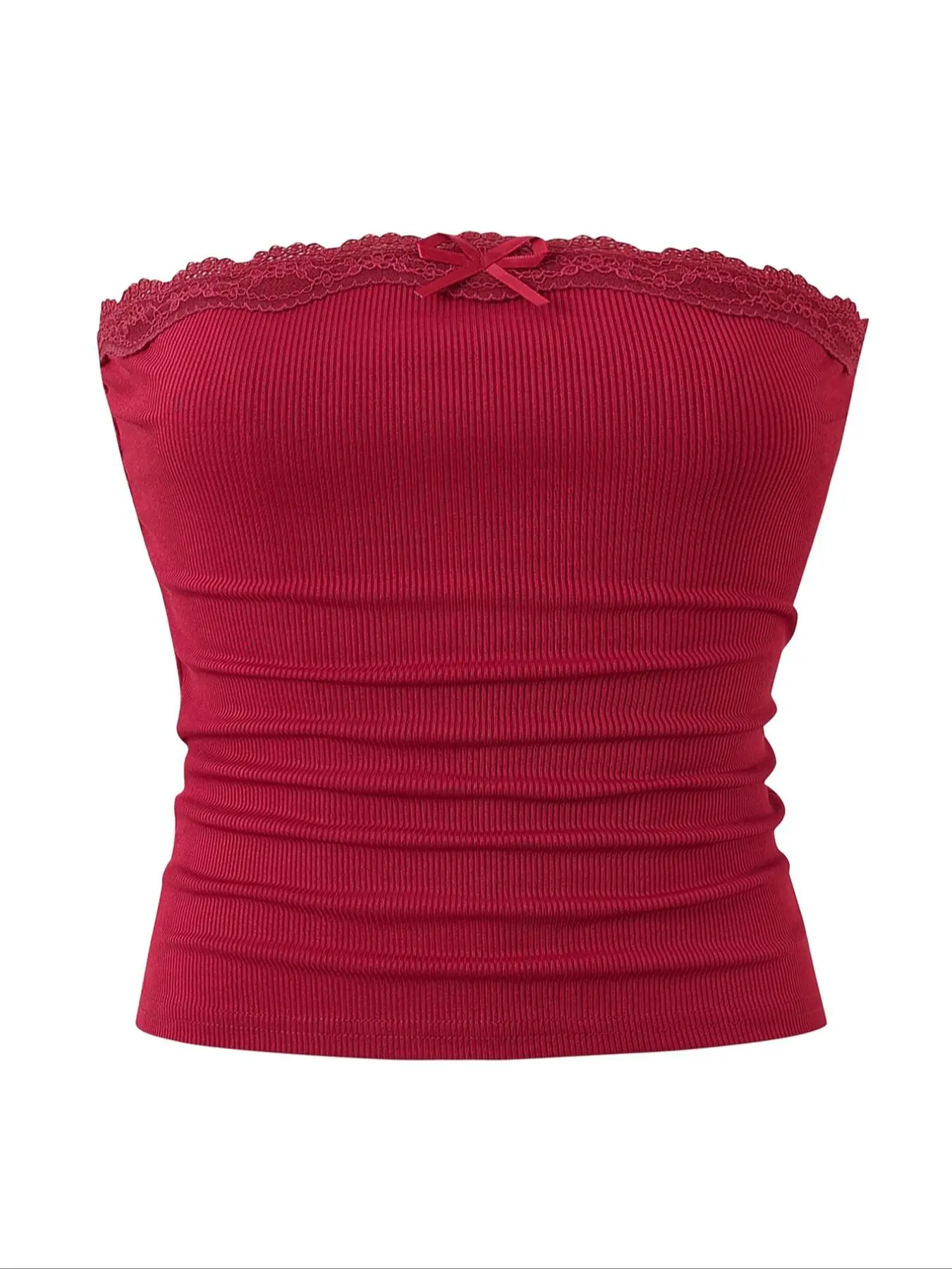 Women's Contrast Lace Bow Decor Crop Tube Top, Sweet Fashion Y2k Sleeveless Top for Daily Outdoor Wear, Clubbing Tops, Ladies Clothes for Summer， Posh Clothes Women