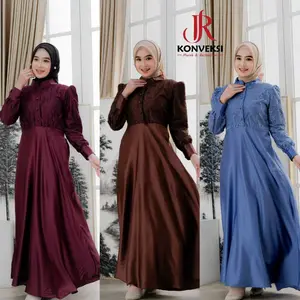 Nisa Dress Kondangan Satin Silk Velvet Kombinasi Tile Brokat Busui Friendly Elegan Luxury Gaun Pesta Mewah Baju Wanita Bridesmaid Seragaman Pernikahan Muslim Gamis Maxi Lebaran Lamaran