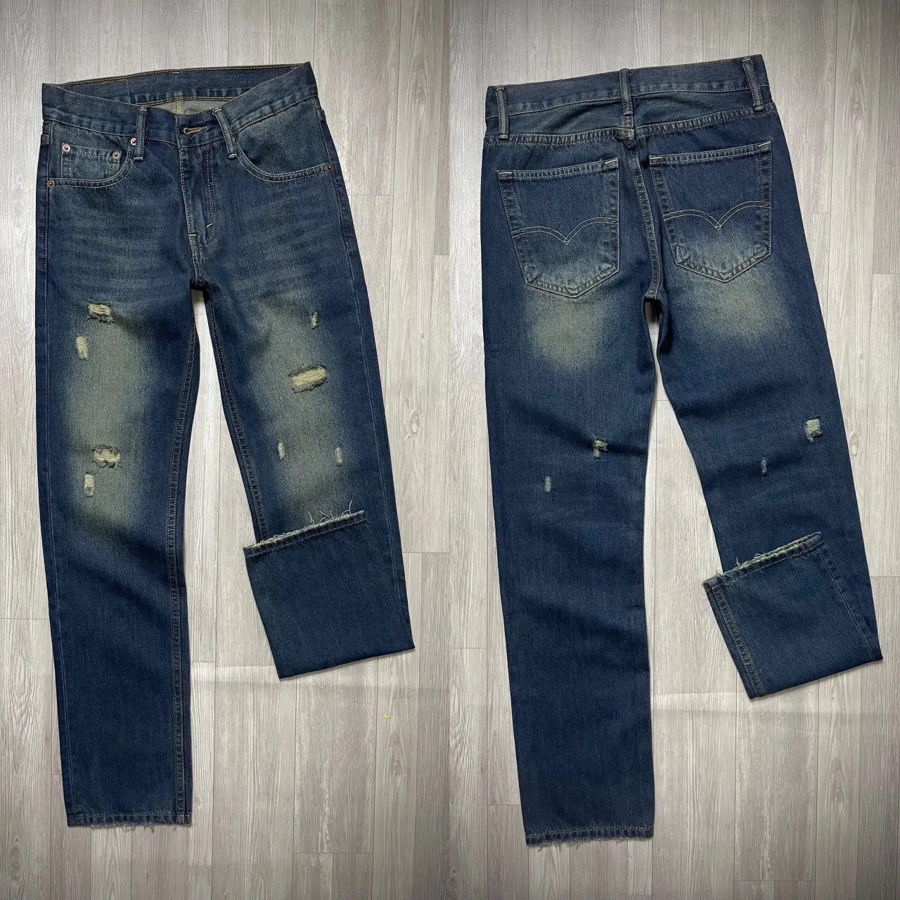 Quần suông cotton rêu thâm rách nhẹ - 31