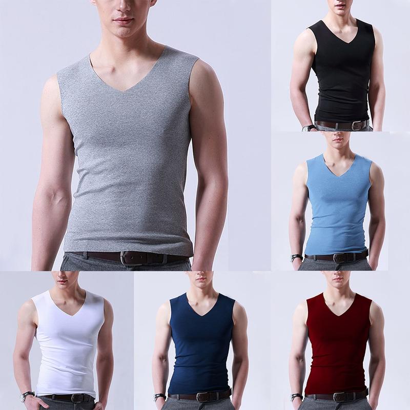 Áo Vest Không Tay Lụa Lạnh Dành Cho Nam Giới, Áo Ba Lỗ Cổ Chữ V, Đồ Lót, Áo Lót, Áo Phông Cơ Bắp 6