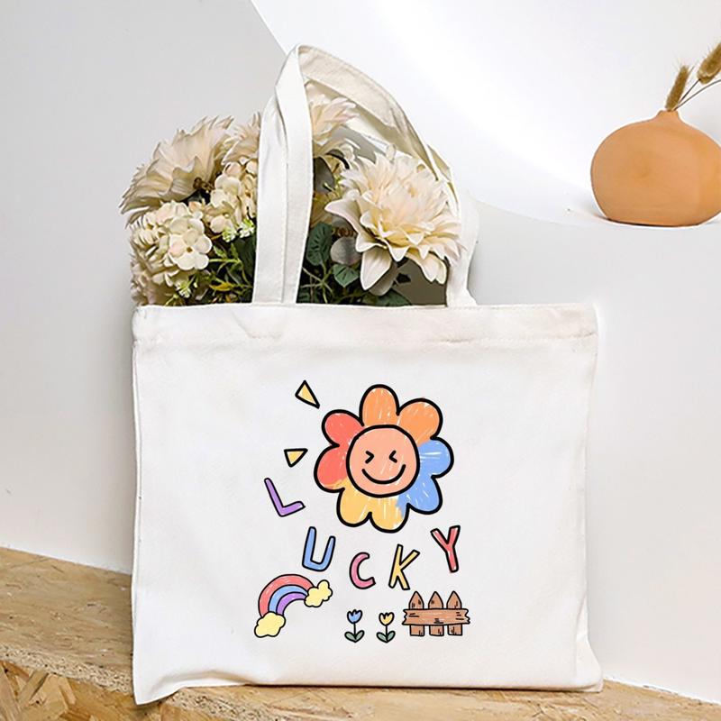 Product Introduction of Cute Cartoon Teddy Bear Printed Canvas Horizontal Handbag Fashionable Versatile One Shoulder Storage Bag 39